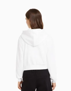 BERSHKA Sweat capuche cropped fermeture Éclair Blanc Store