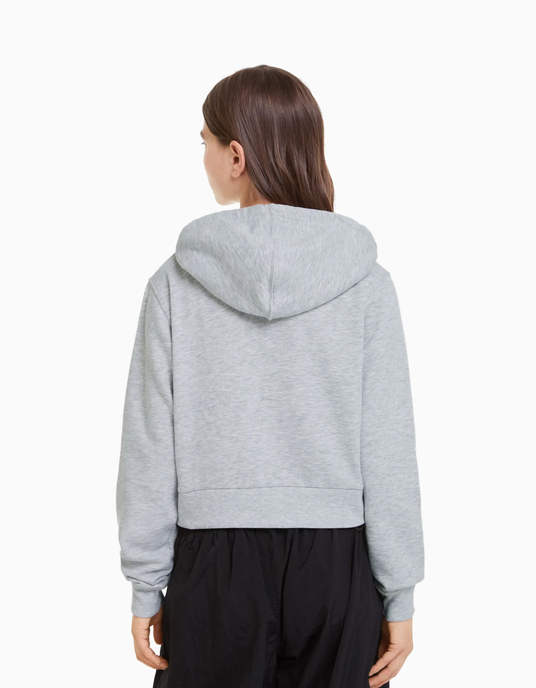 BERSHKA Sweat capuche cropped fermeture Éclair Gris Online