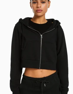 BERSHKA Sweat capuche cropped fermeture Éclair Gris Flash Sale