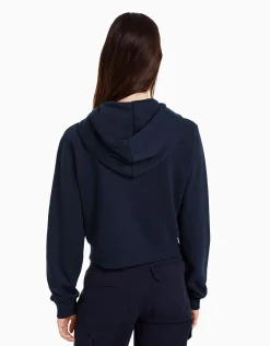 BERSHKA Sweat capuche cropped fermeture Éclair Marine Sale