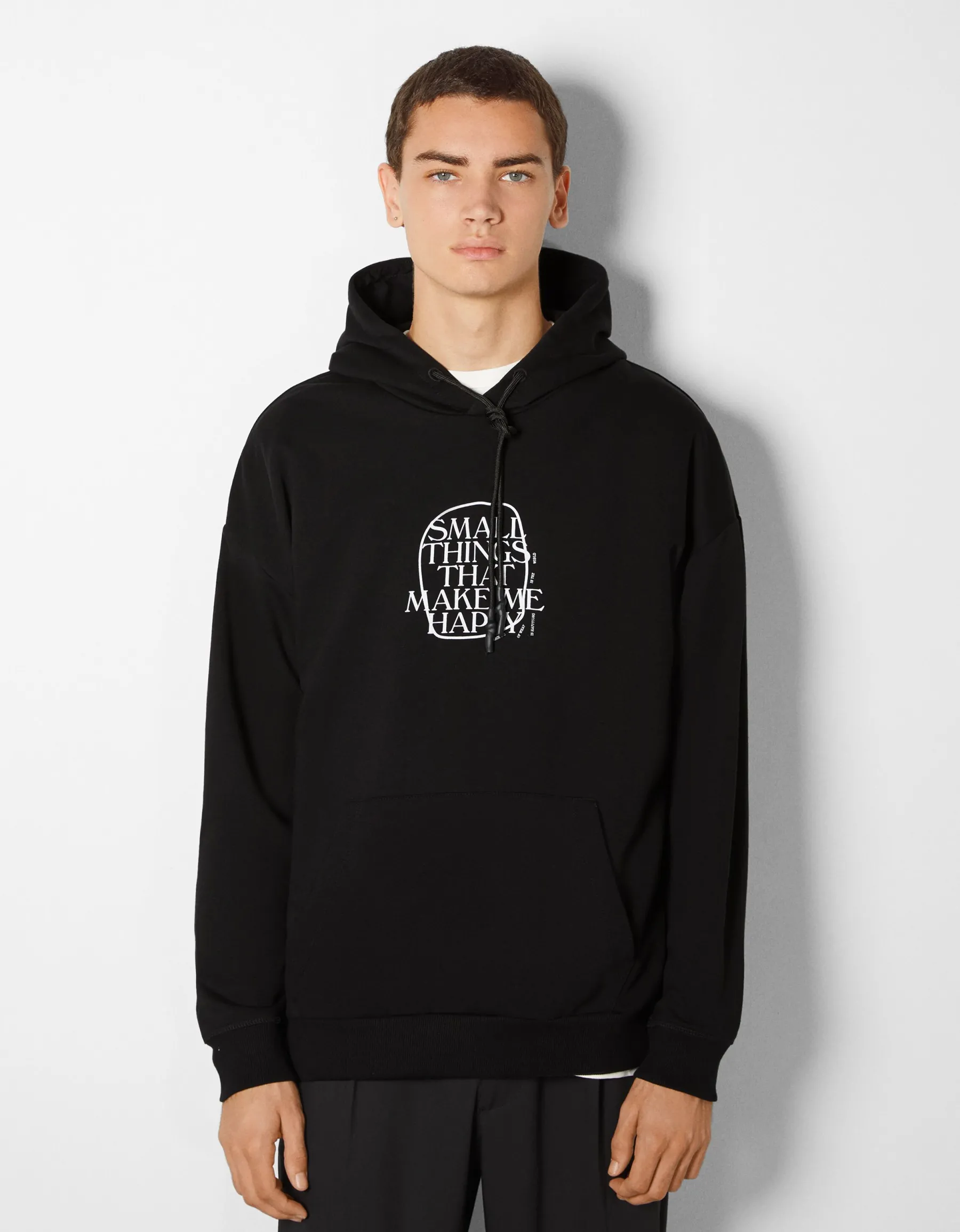 BERSHKA Sweat capuche easy fit imprimé Noir Shop