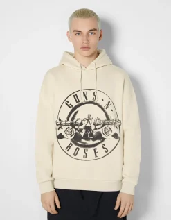 BERSHKA Sweat capuche Guns N’ Roses Camel Sale