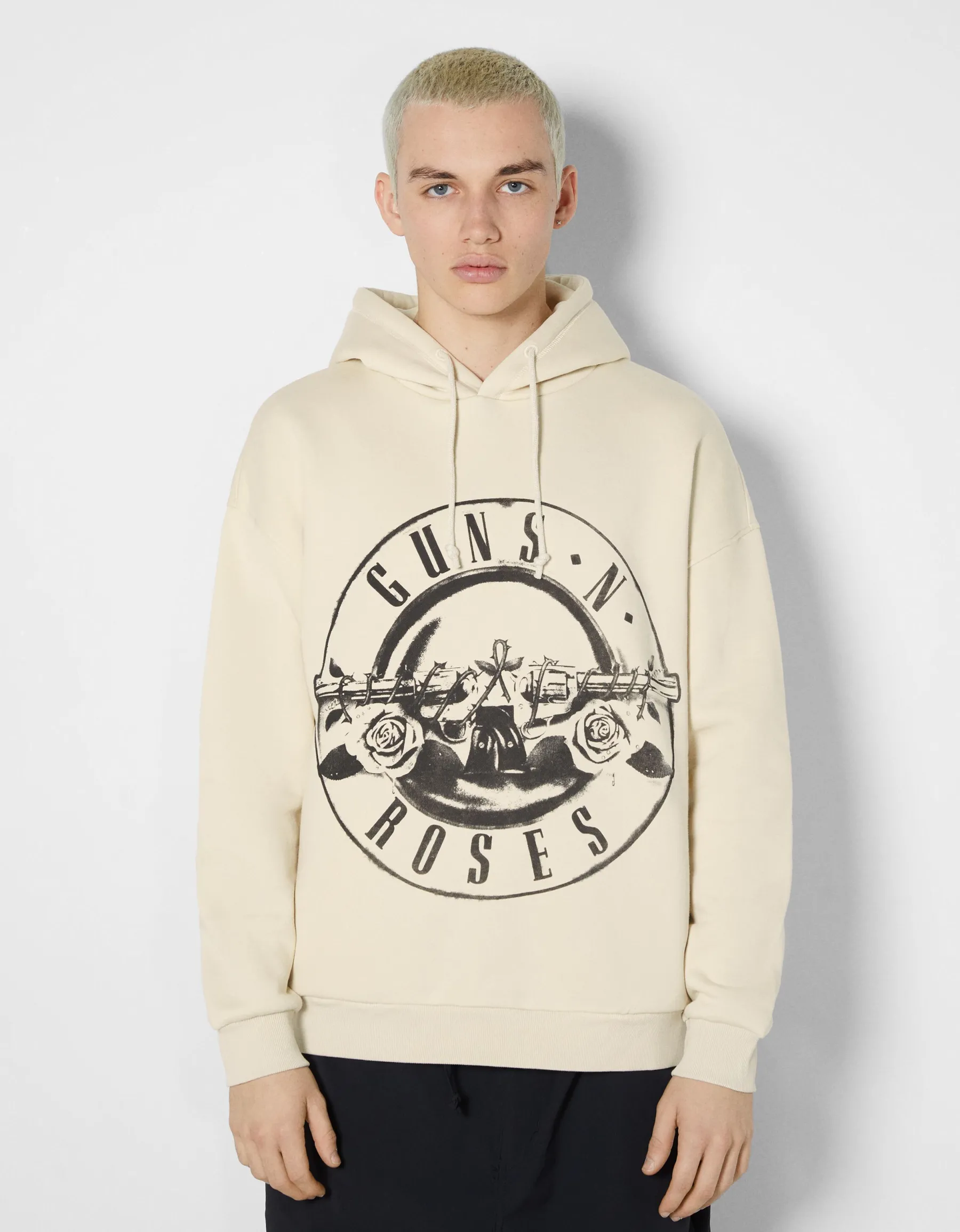 BERSHKA Sweat capuche Guns N’ Roses Camel Sale