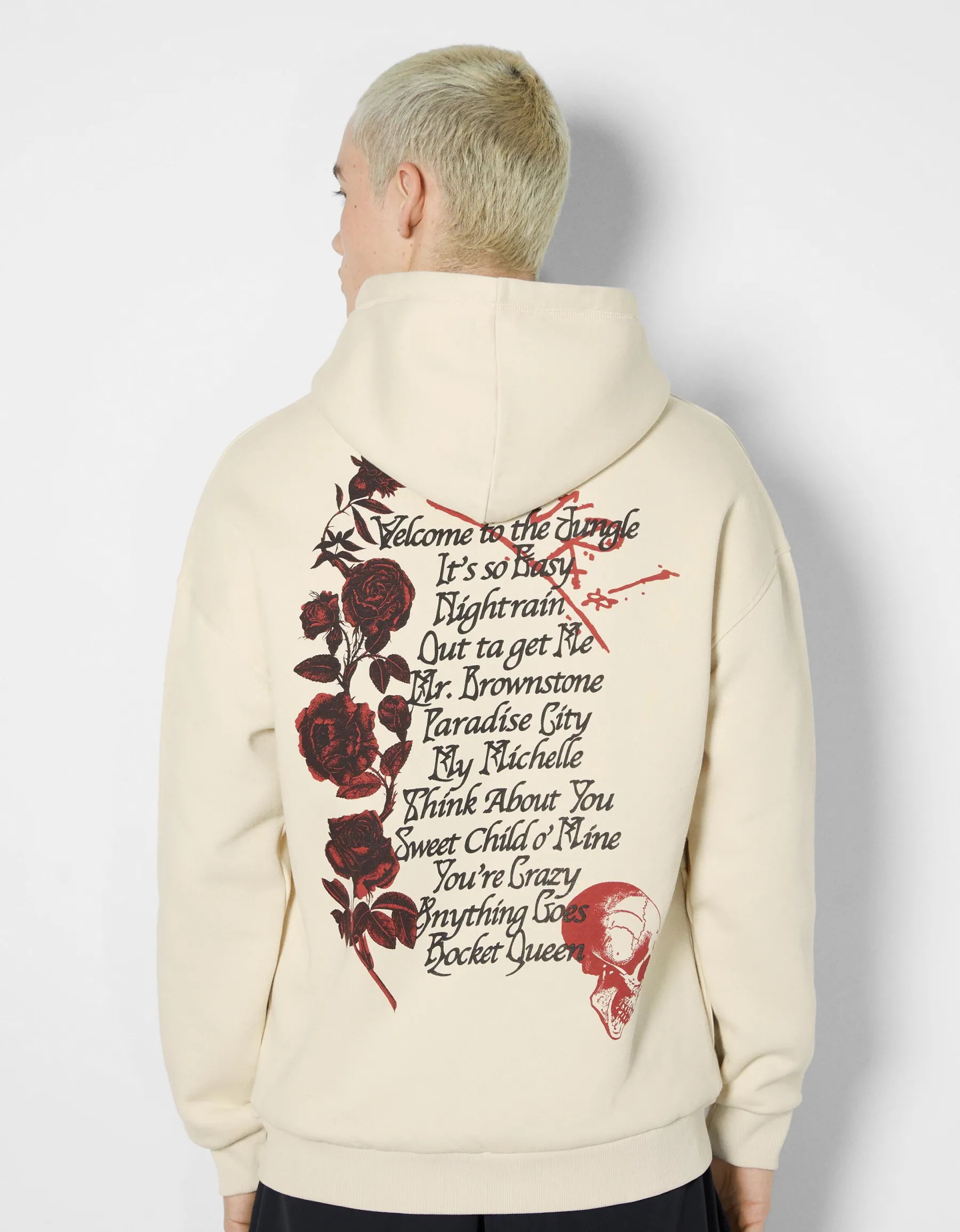 BERSHKA Sweat capuche Guns N’ Roses Camel Sale
