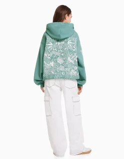 BERSHKA Sweat capuche imprimé Vert Cheap