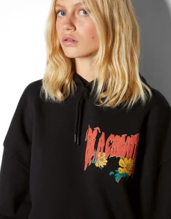 BERSHKA Sweat capuche imprimé Noir Shop