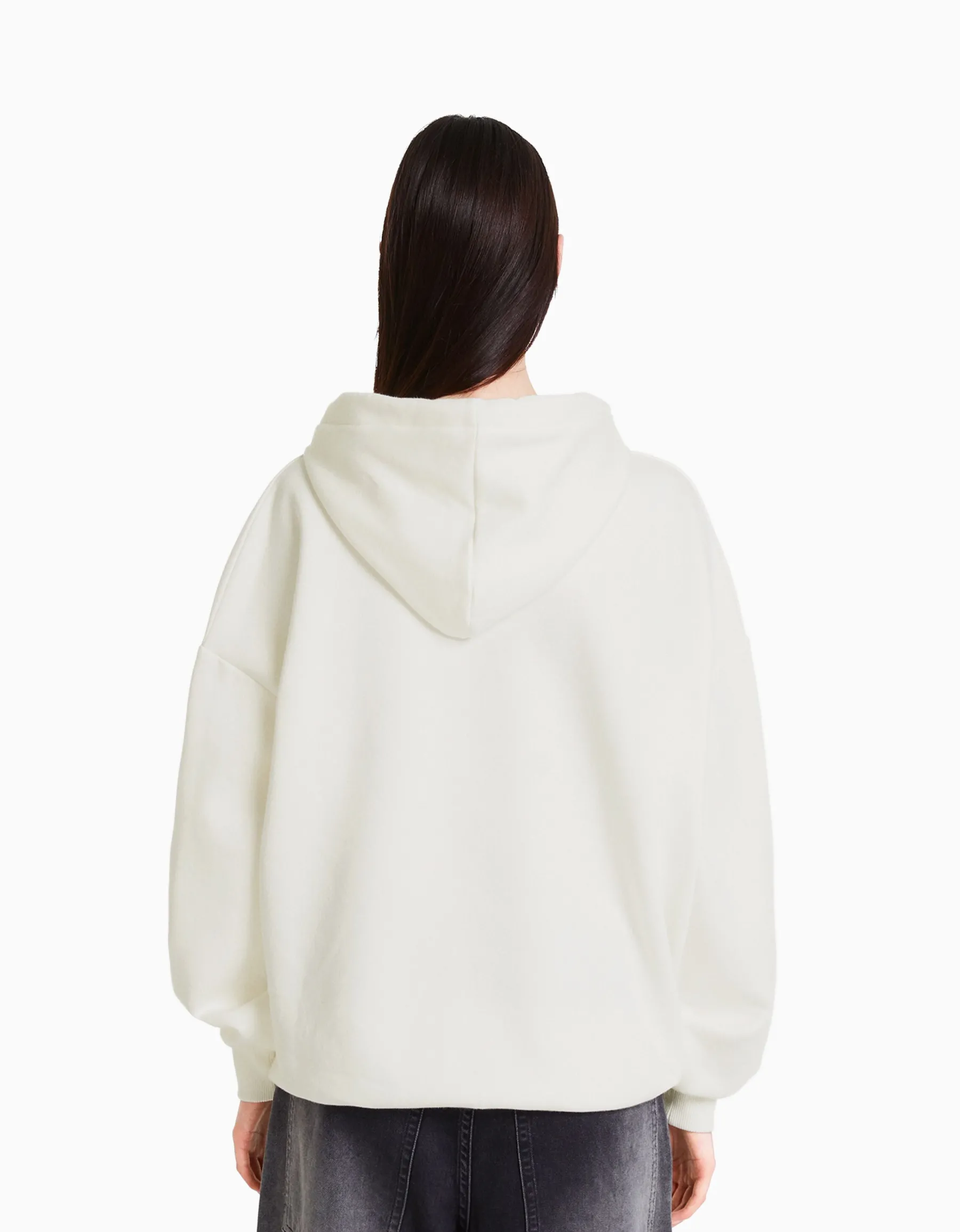 BERSHKA Sweat capuche imprimé Ariana Grande Blanc cassé New