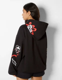 BERSHKA Sweat capuche imprimé graffiti Noir Best