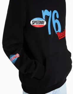 BERSHKA Sweat capuche imprimé racing Noir Flash Sale