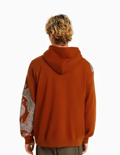 BERSHKA Sweat capuche imprimé tigre Camel Cheap