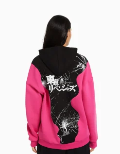 BERSHKA Sweat capuche imprimé TOKYO REVENGERS Fuchsia Flash Sale