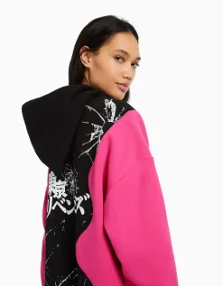 BERSHKA Sweat capuche imprimé TOKYO REVENGERS Fuchsia Outlet