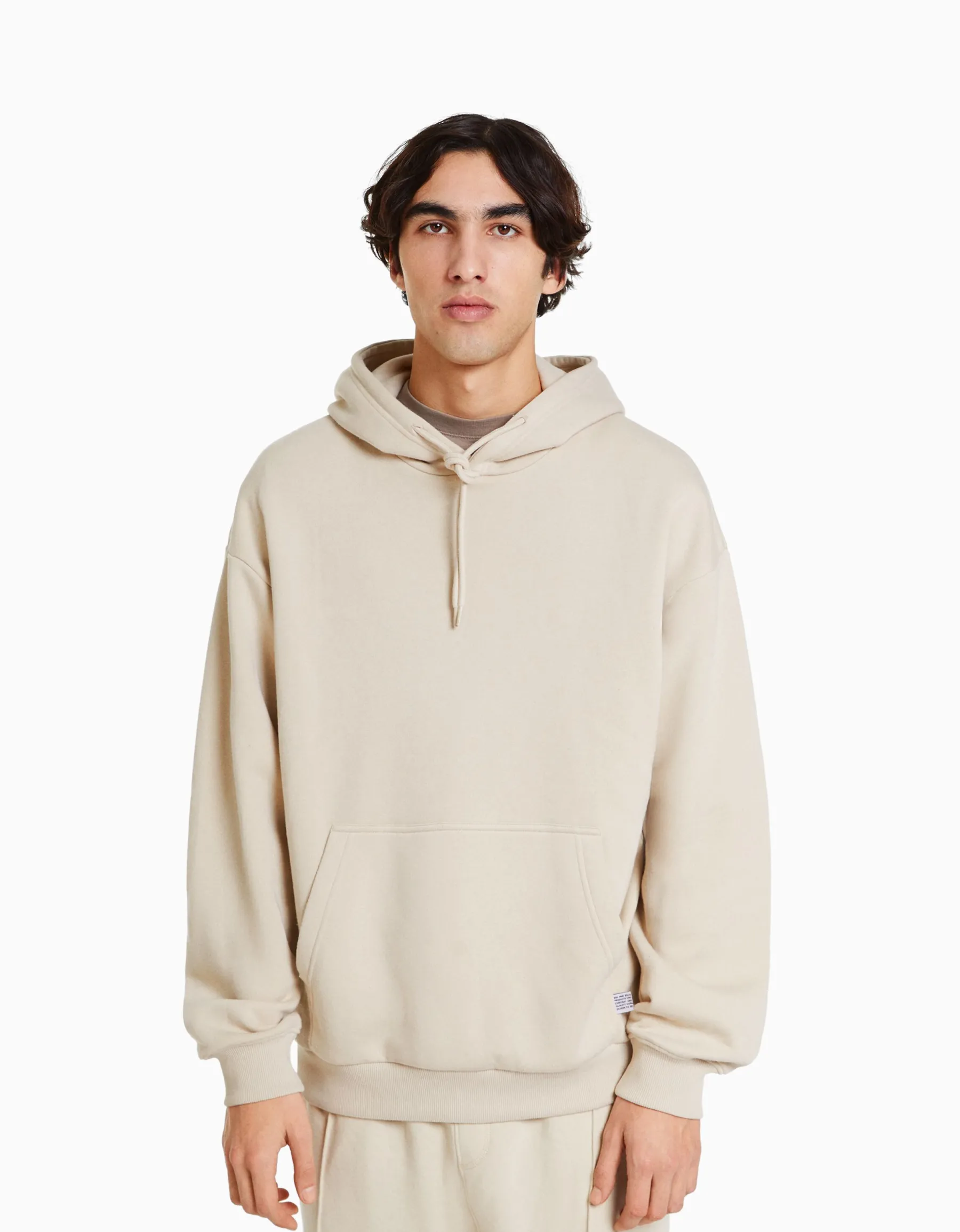 BERSHKA Sweat capuche oversize Beige Discount