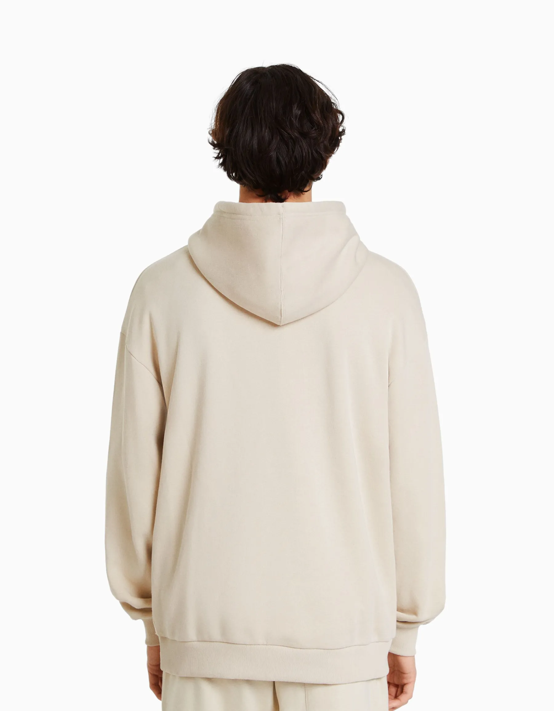 BERSHKA Sweat capuche oversize Beige Discount