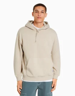 BERSHKA Sweat capuche oversize Beige Cheap