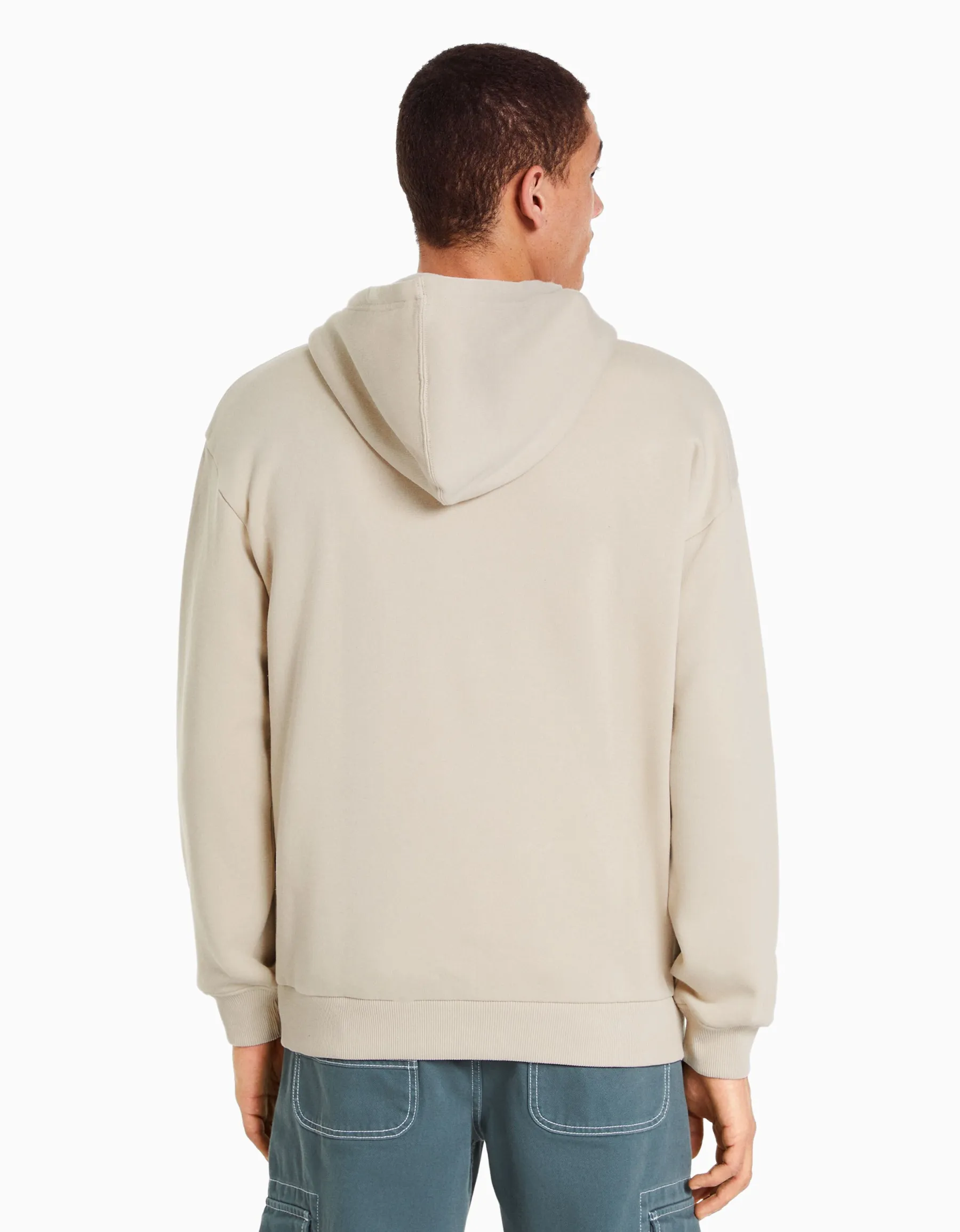BERSHKA Sweat capuche oversize Beige Cheap