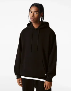 BERSHKA Sweat capuche oversize Noir Online