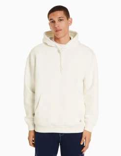 BERSHKA Sweat capuche oversize Blanc cassé Hot