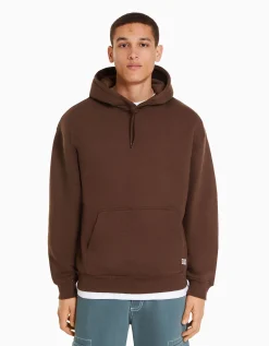 BERSHKA Sweat capuche oversize Marron Sale