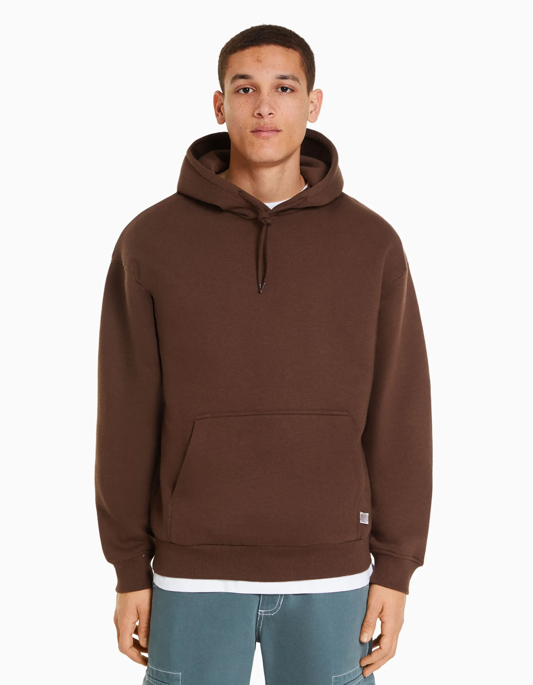 BERSHKA Sweat capuche oversize Marron Sale