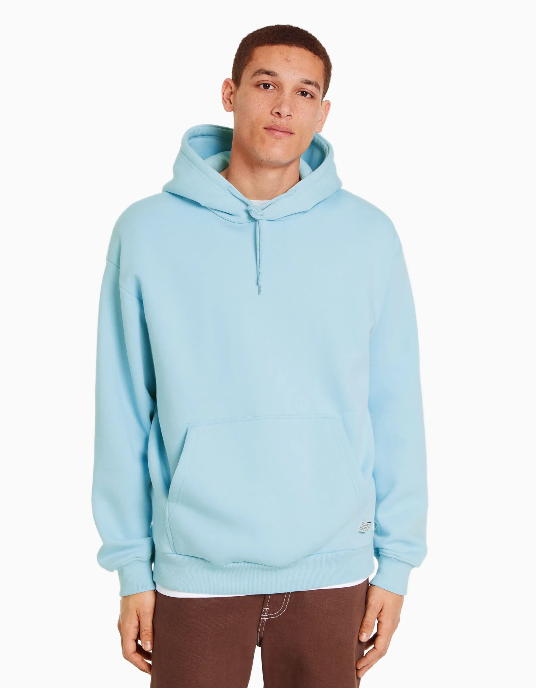 BERSHKA Sweat capuche oversize Bleu clair Discount