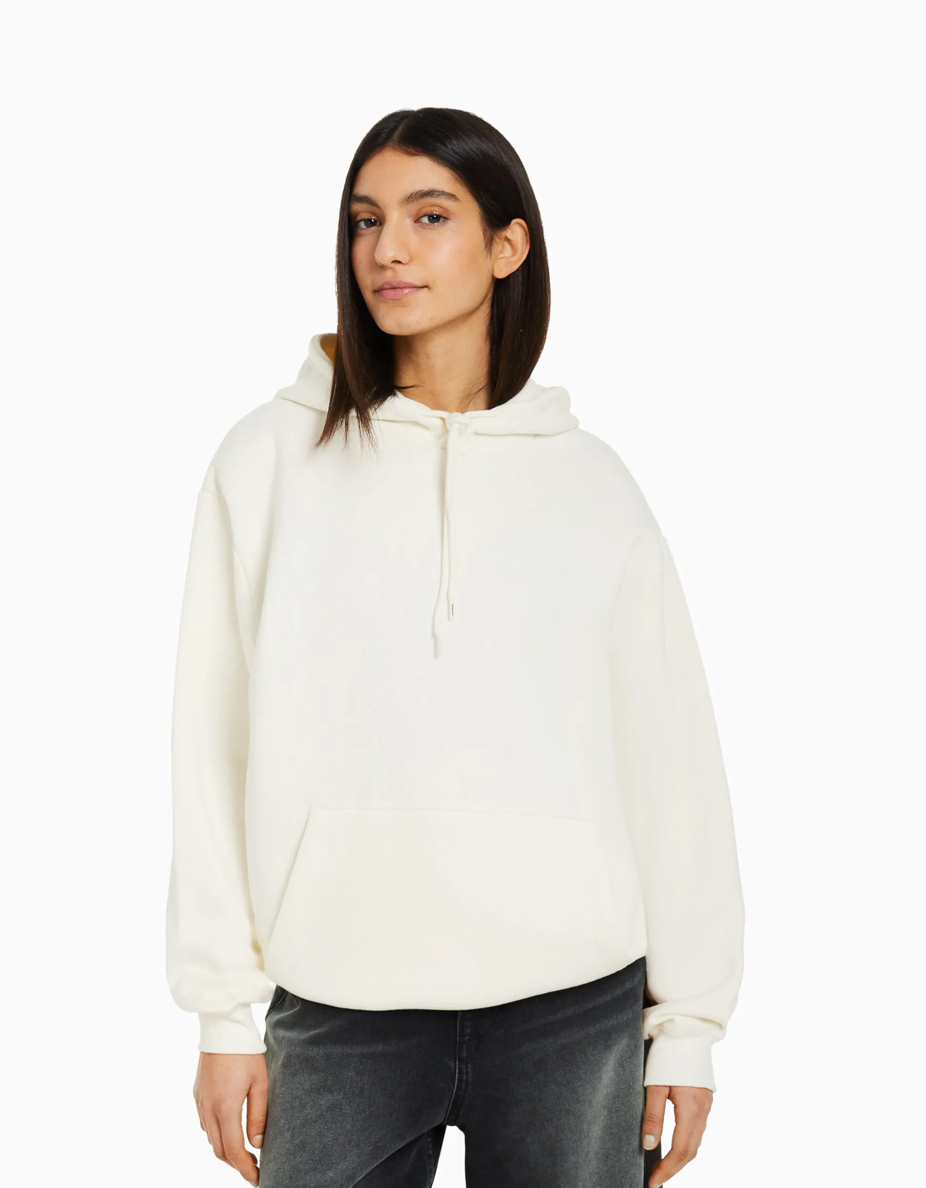 BERSHKA Sweat capuche oversize Blanc cassé Sale