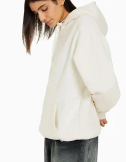 BERSHKA Sweat capuche oversize Blanc cassé Sale