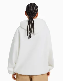 BERSHKA Sweat capuche Tupac Blanc cassé Hot