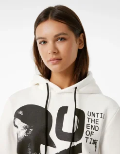 BERSHKA Sweat capuche Tupac Blanc Clearance