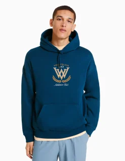 BERSHKA Sweat capuche varsity Bleu foncé Outlet