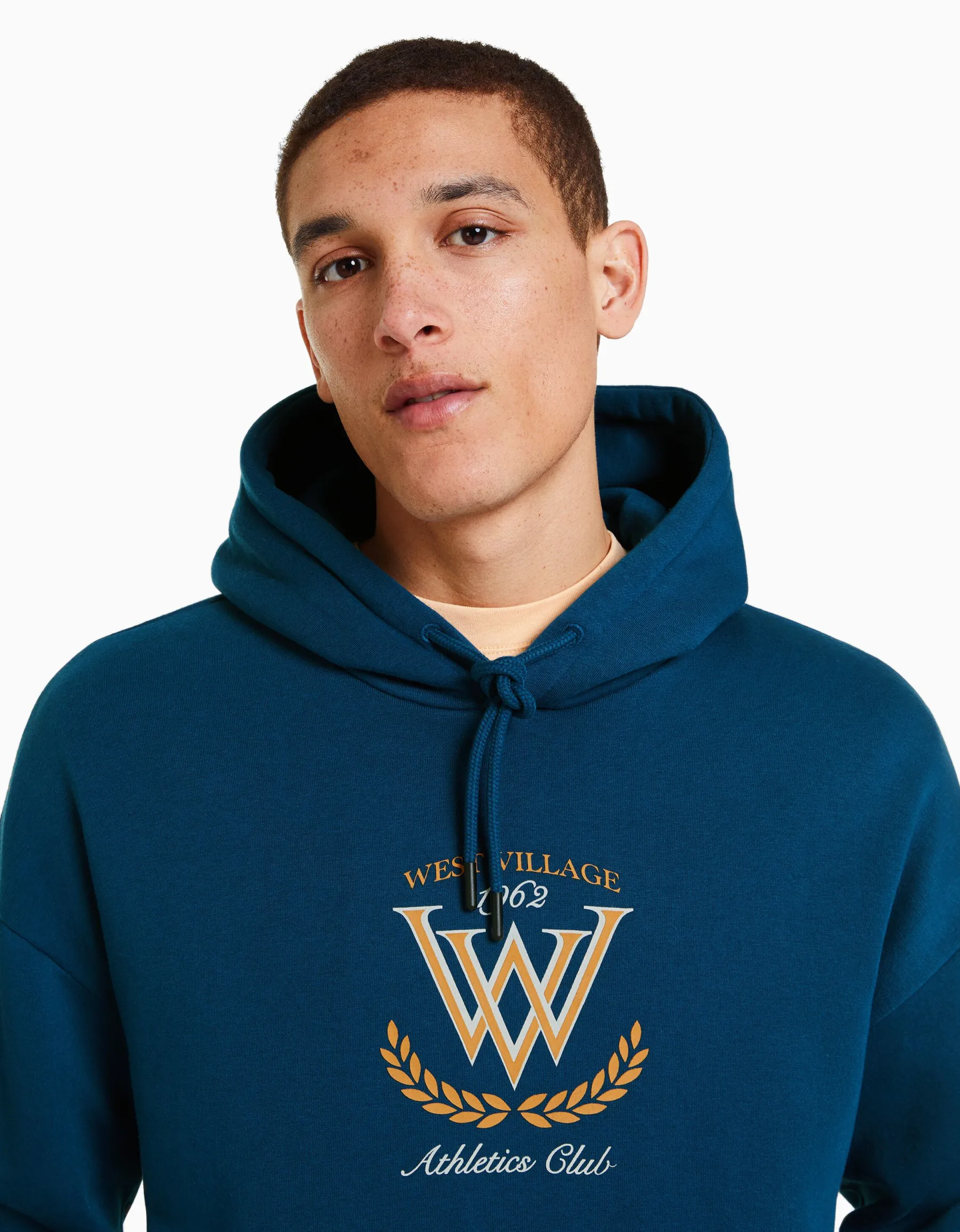 BERSHKA Sweat capuche varsity Bleu foncé Outlet
