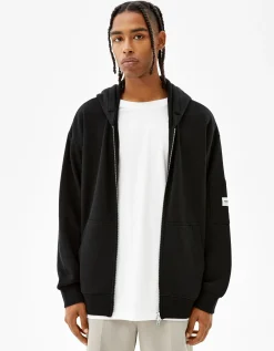 BERSHKA Sweat capuche zippé Noir Store
