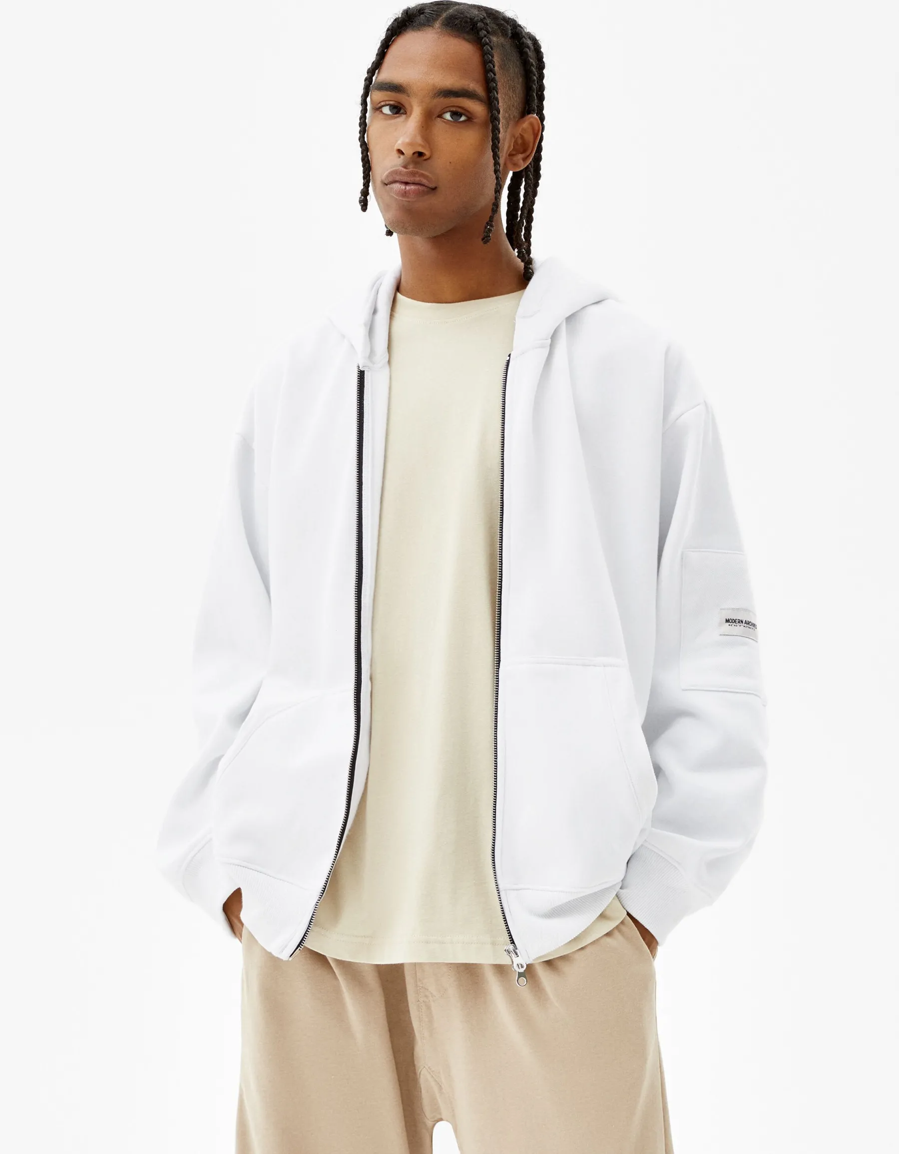 BERSHKA Sweat capuche zippé Noir Discount