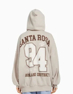 BERSHKA Sweat capuche zippé imprimé varsity Marine Best