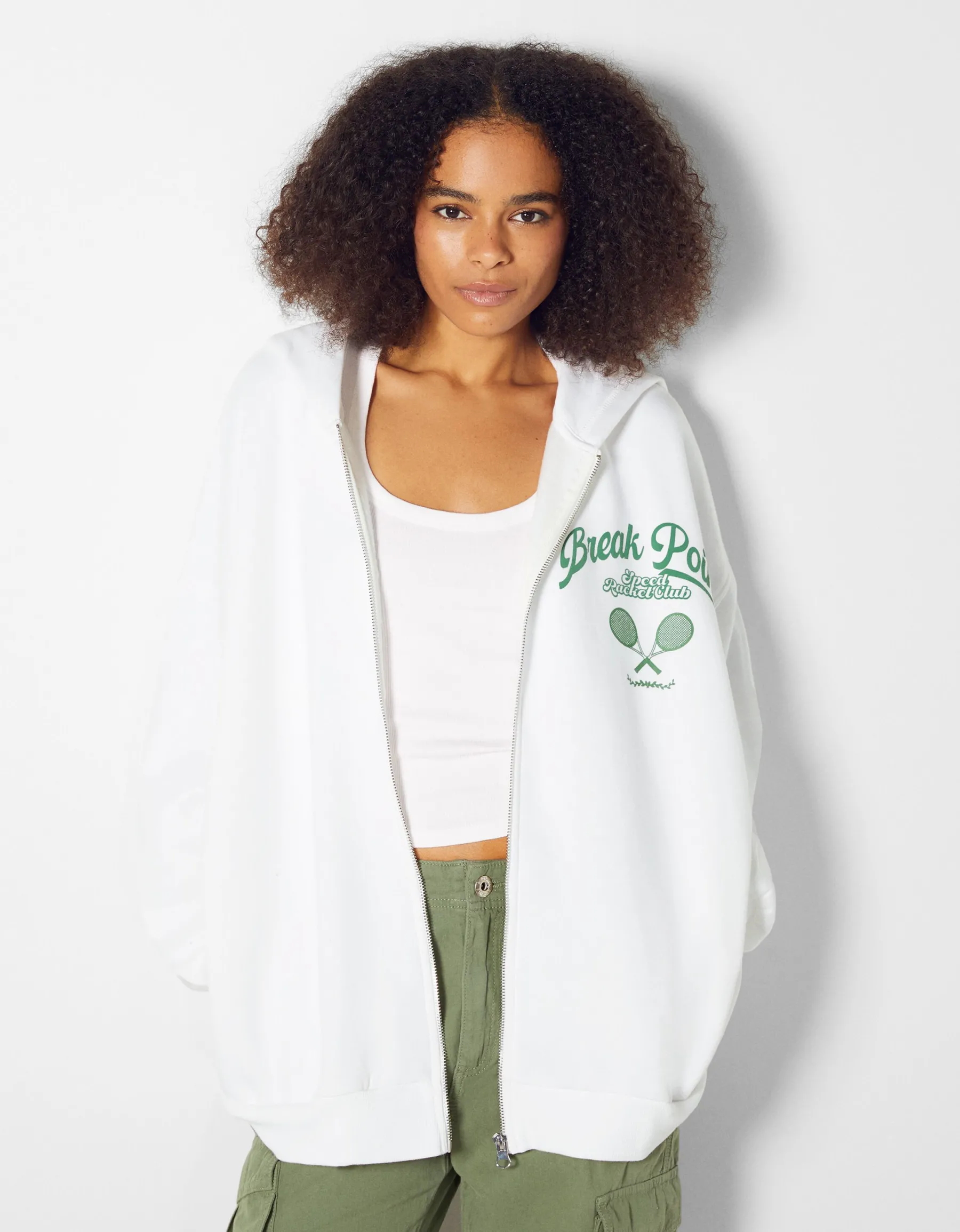 BERSHKA Sweat capuche zippé imprimé varsity Marine Flash Sale