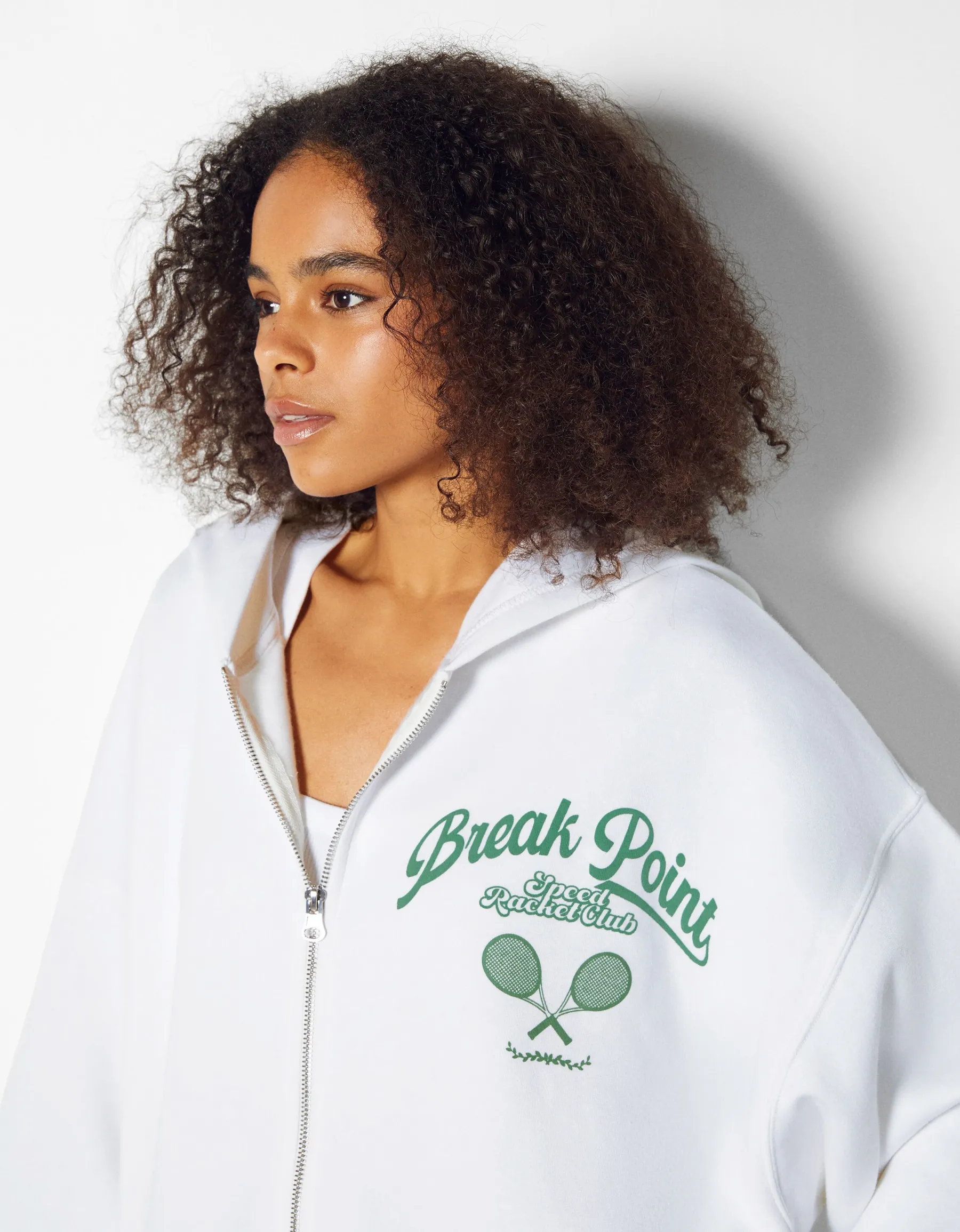 BERSHKA Sweat capuche zippé imprimé varsity Marine Flash Sale