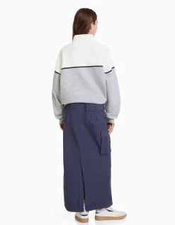 BERSHKA Sweat col montant imprimé Gris Sale