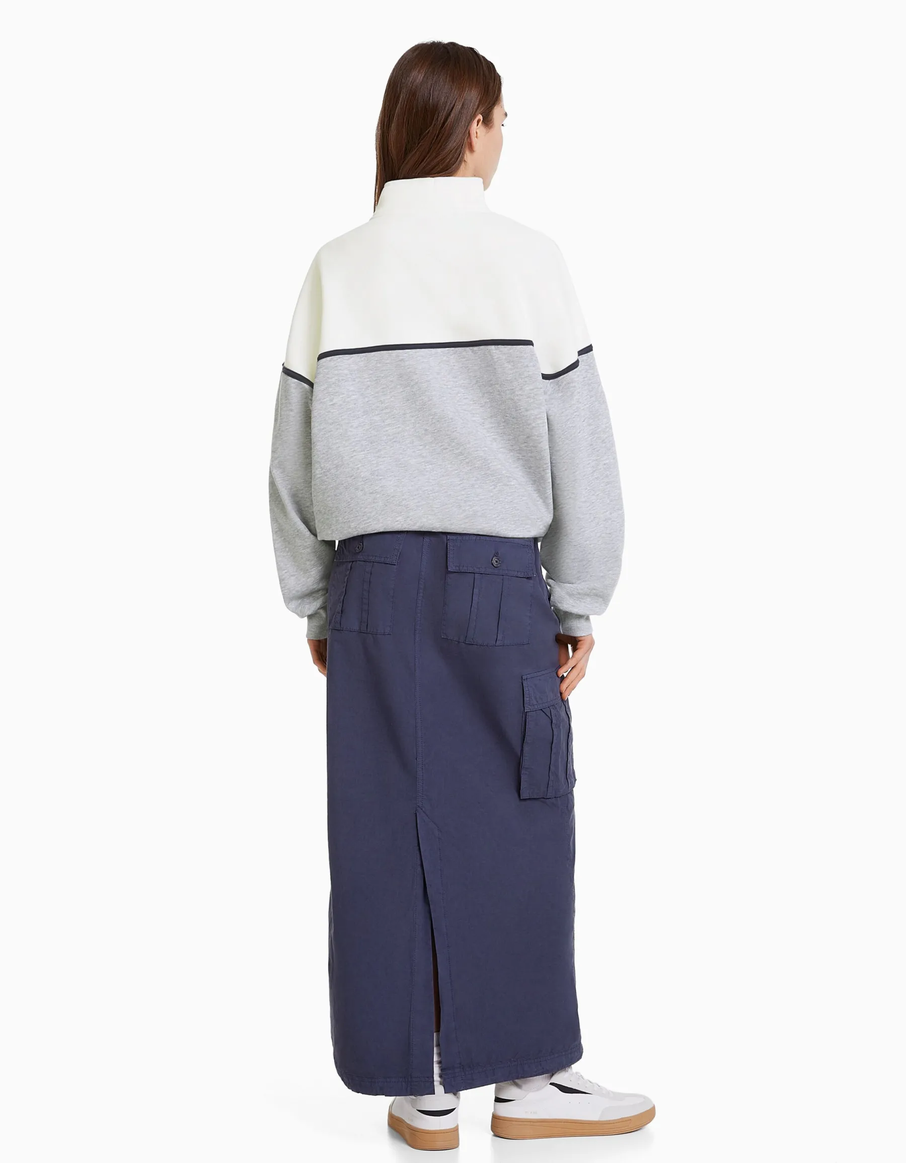 BERSHKA Sweat col montant imprimé Gris Sale