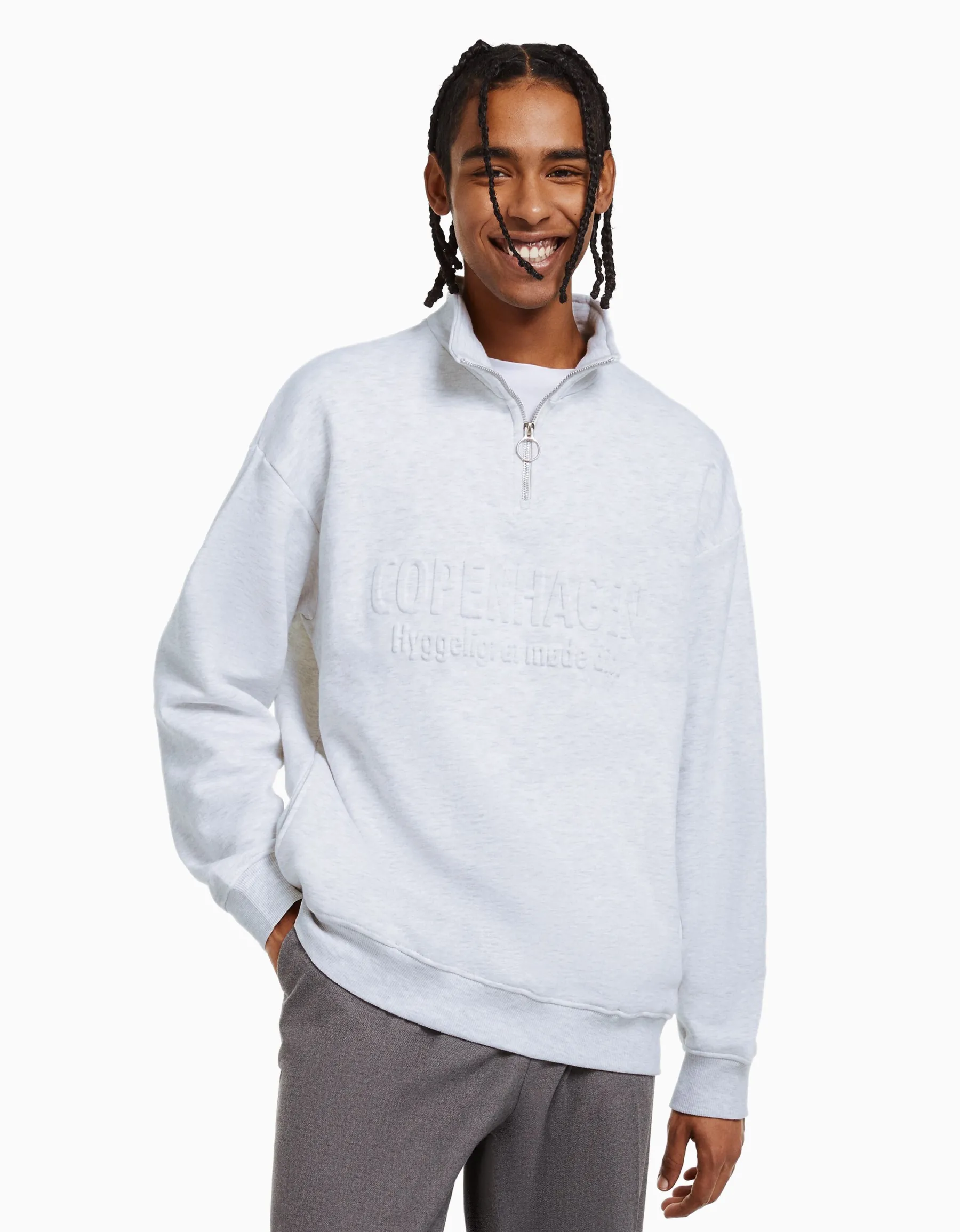 BERSHKA Sweat col montant zippé Vert Cheap