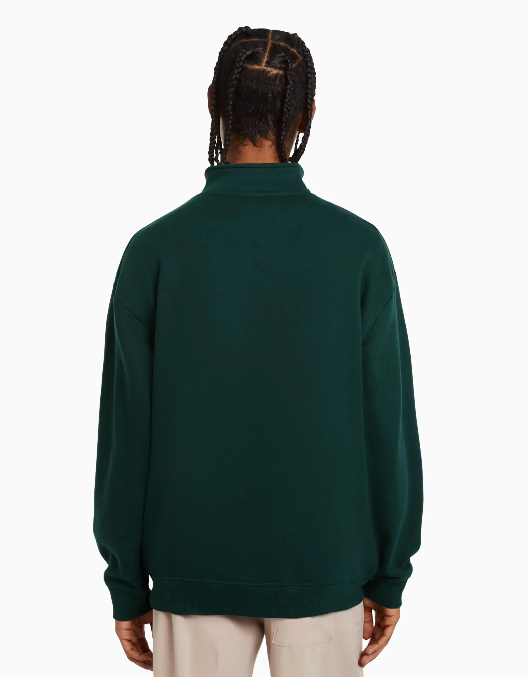 BERSHKA Sweat col montant zippé Vert Hot