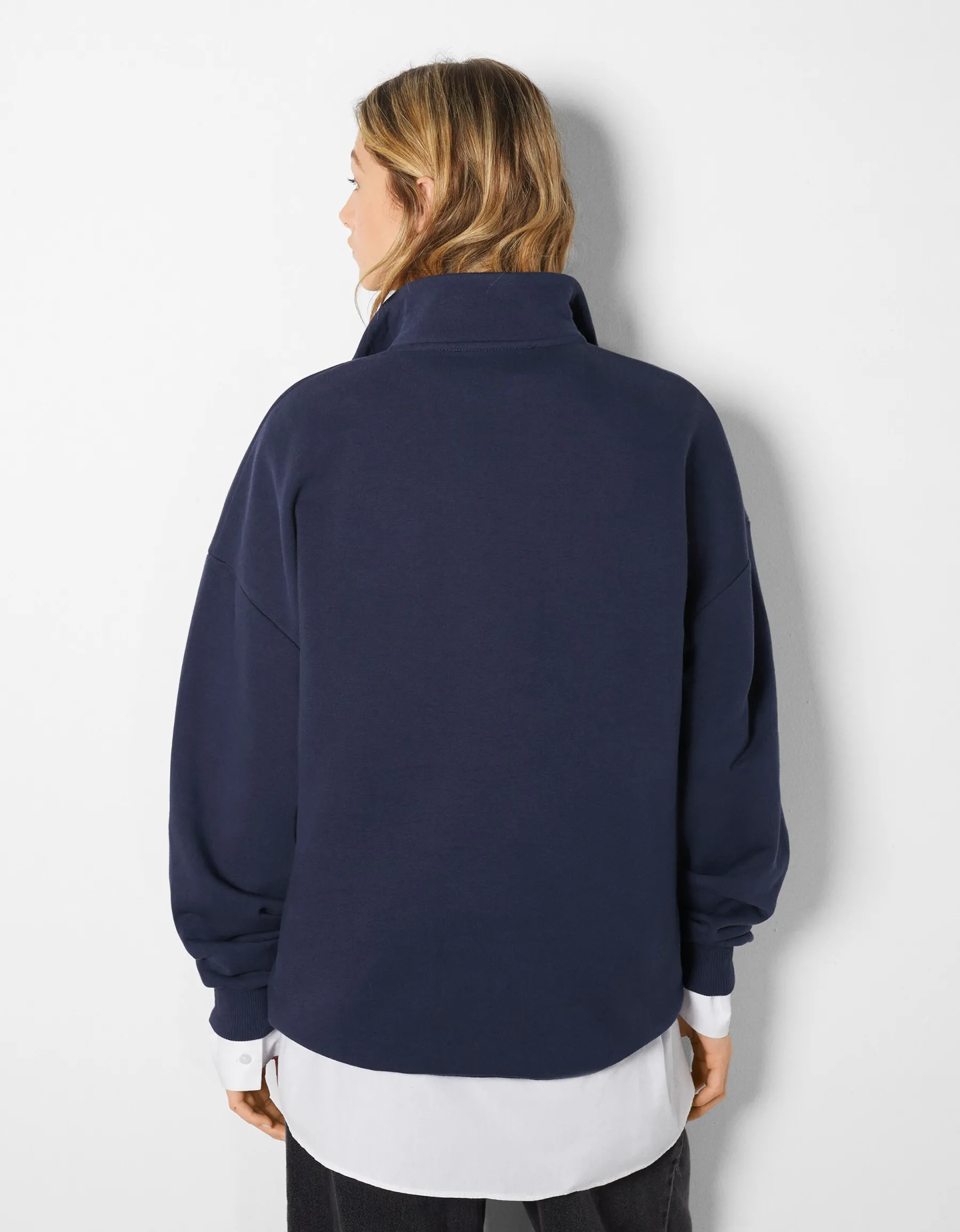 BERSHKA Sweat col montant zippé imprimé San Diego Bleu foncé Clearance