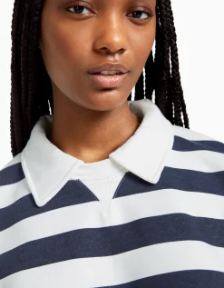 BERSHKA Sweat col polo imprimé Marine Cheap