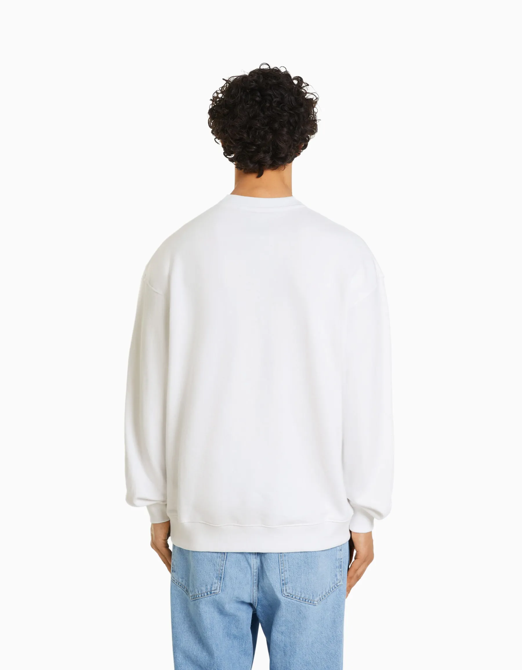 BERSHKA Sweat col rond Blanc Best