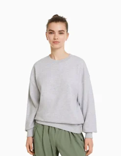 BERSHKA Sweat col rond Gris Cheap