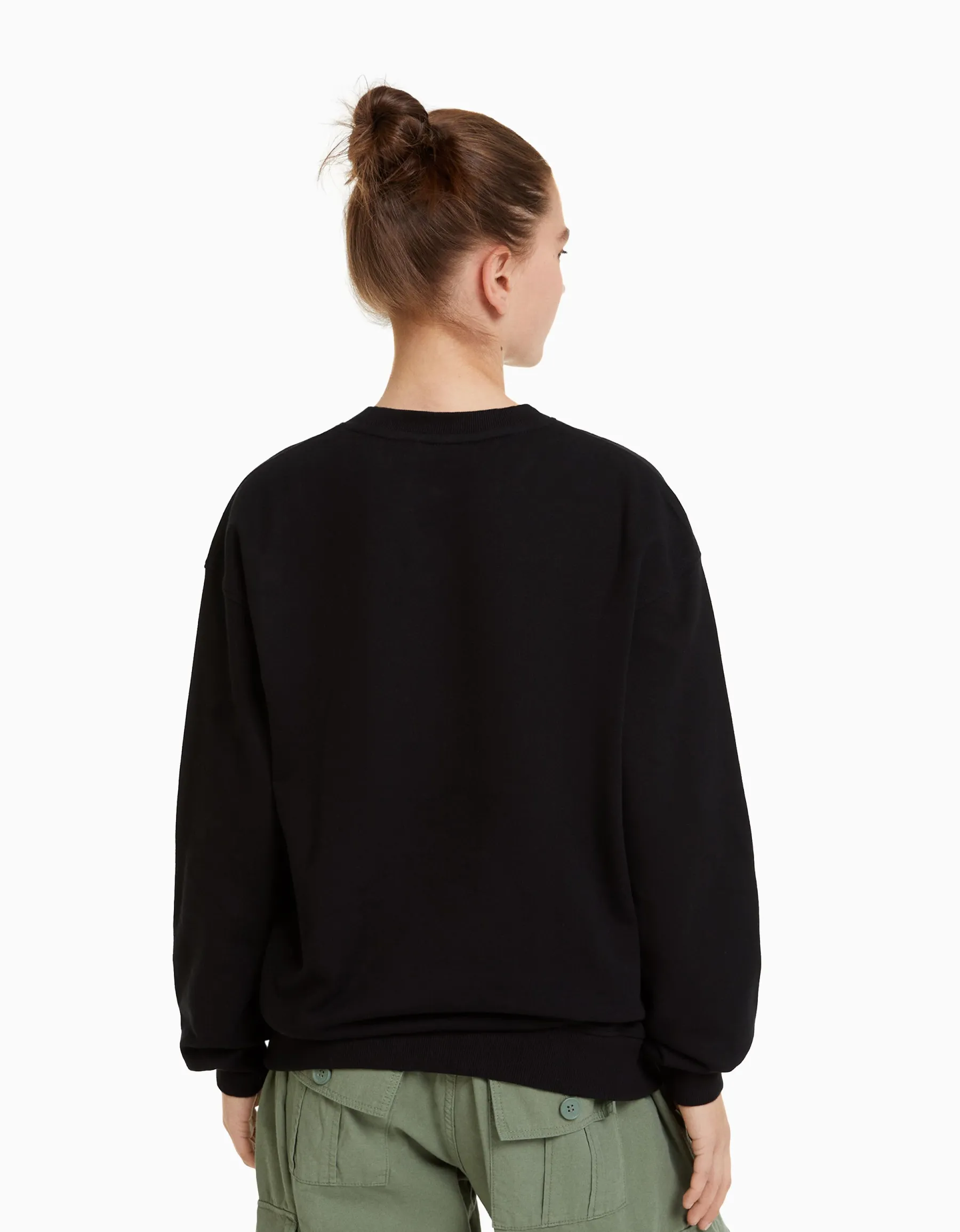 BERSHKA Sweat col rond Noir Cheap