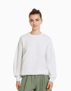 BERSHKA Sweat col rond Blanc Best