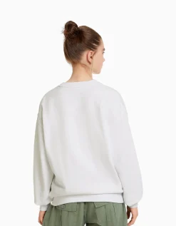 BERSHKA Sweat col rond Blanc Best