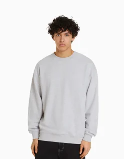 BERSHKA Sweat col rond Gris Cheap