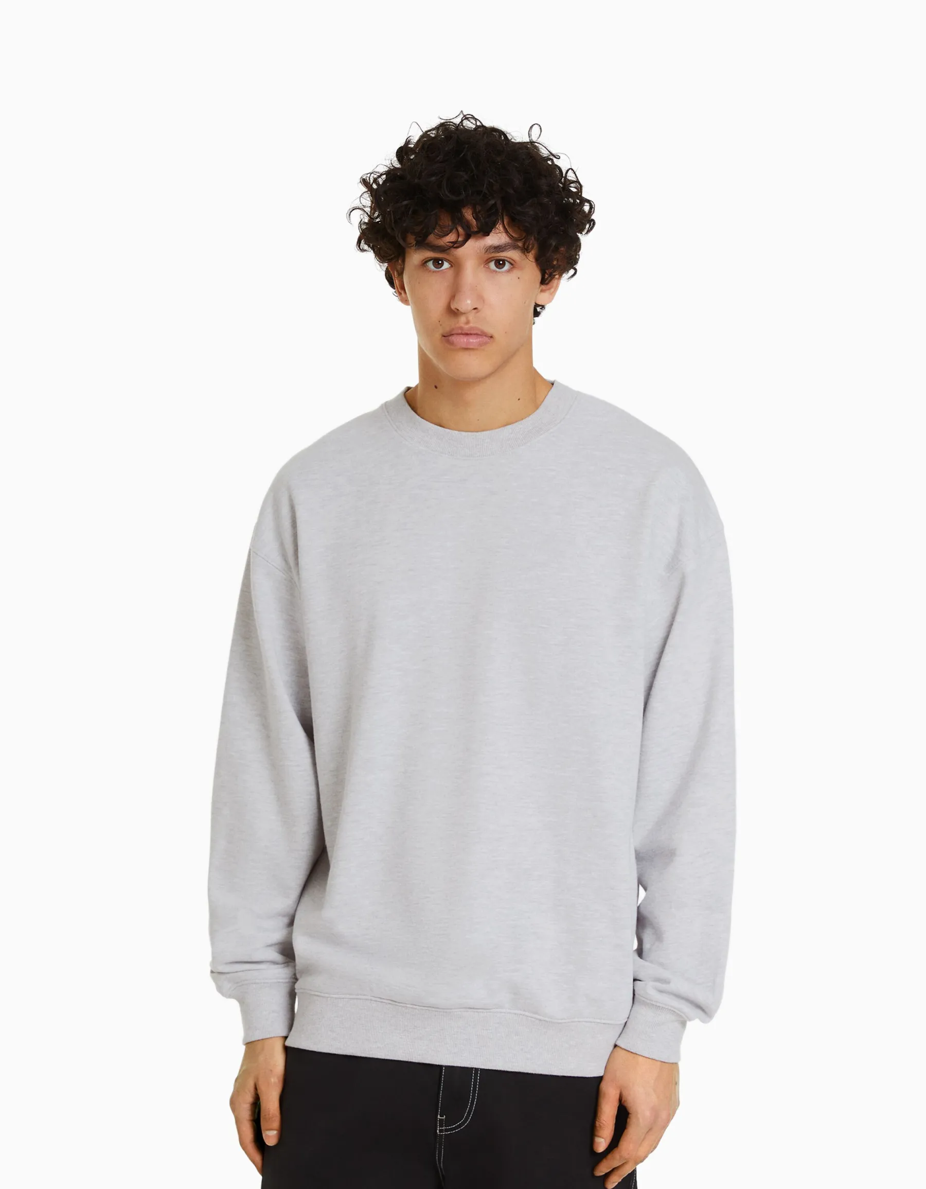 BERSHKA Sweat col rond Gris Cheap