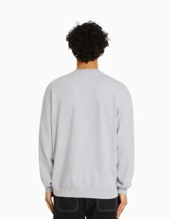 BERSHKA Sweat col rond Gris Cheap